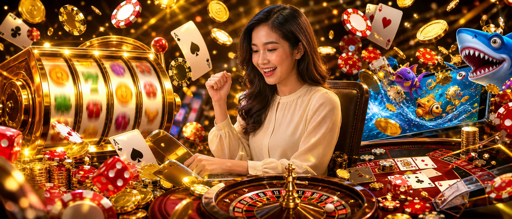 Live tables, fish games and fast-play action, ready when you are. Skip the browsing. Mamak24 puts live Bacc… – gold slots collage illustration